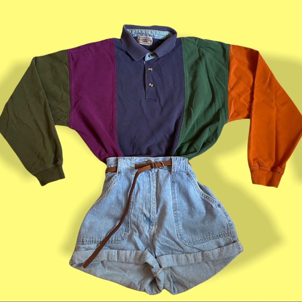 Vintage 80s Long Sleeve Color Block Polo - Men's L